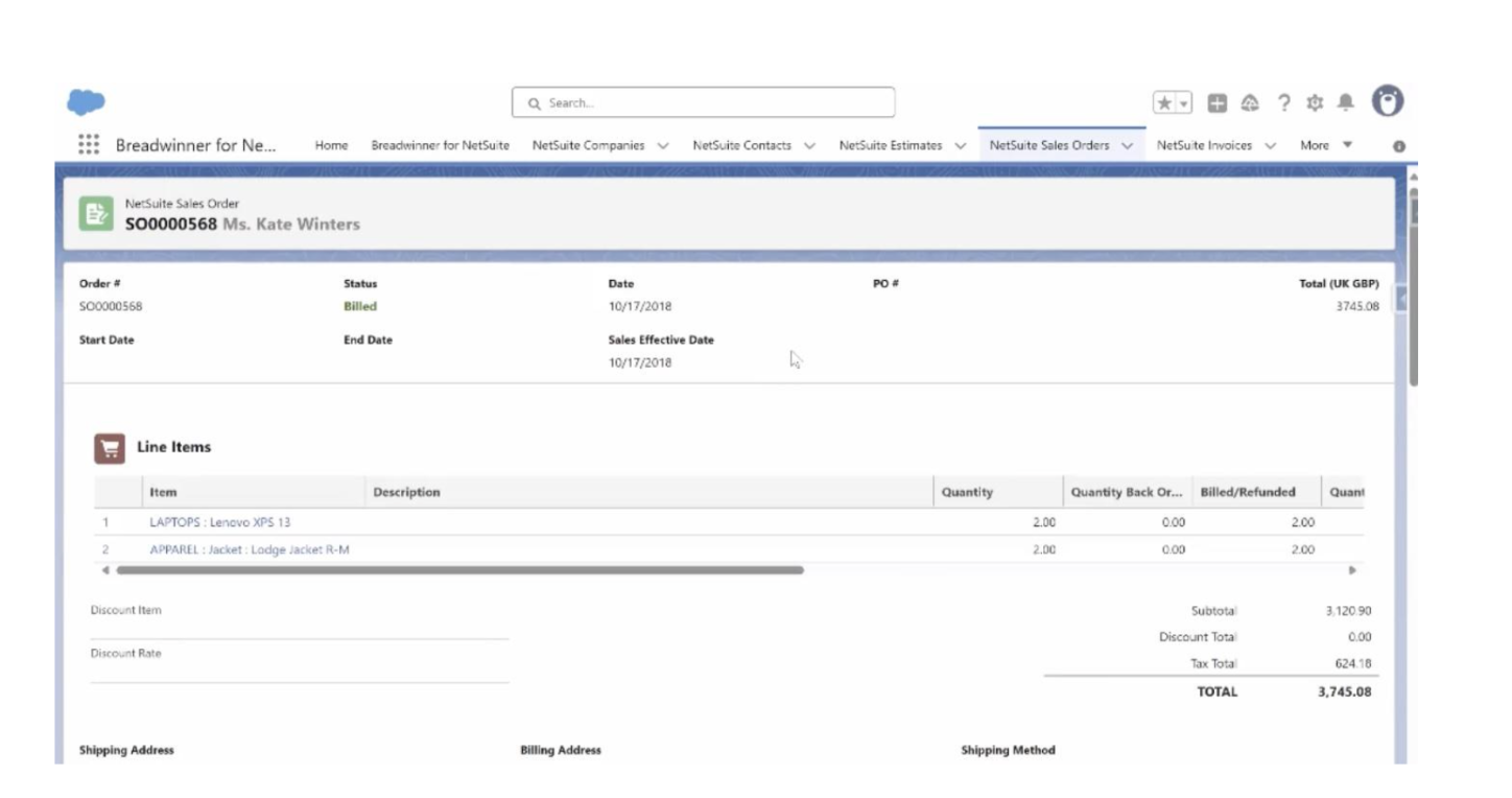 NetSuite Sales Order in Salesforce